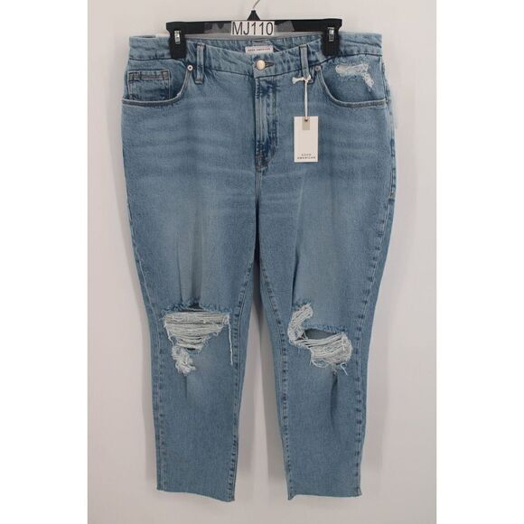 Good American High Rise Distressed Raw Hem Crop Jeans Indigo113 Women 14/32 NWT - Picture 1 of 10